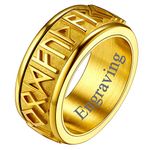 FaithHeart Customized Rotatable Band Rings Gold Custom Viking Runes Ring Size S Punk Biker Rings for Boys High Polished Stainless Steel Signet Rings