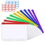 Vicloon A5 Zipper Binder Pockets, 10Pcs Plastic Binder Zipper Folders Loose Leaf Bags with 2 Sheets Removable Label Stickers Money-Saving Cash Envelopes Document Organizer Binder (Multicolor)