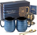 Hasense Christmas Coffee Mugs Gift Set, 20 oz Ceramic Coffee Cups for Men and Women, Premium Large Tea Cups Gift Box with Coaster & Gold Spoon, Blue Couple Mugs Gift for Christmas Valentine's