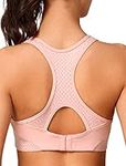 Yvette Sports Bras for Women High Impact Racerback Workout Sports Bra for Large Bust, Pink, S(AC)