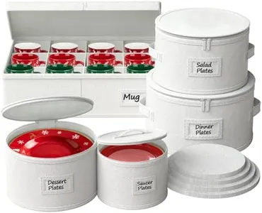 Ofiray-home China Storage Containers, Hard Shell Dish Storage Containers with 48 Felt Dividers, 5 Piece Dish Organizers for Dinner Plates, Saucers & Mugs, Perfect for Kitchen & Moving Supplies