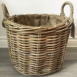 Round Log/Kindling/Storage Basket, Hessian Lined, Excellent Quality, Very Strong Kuba Rattan (Large)