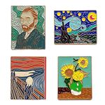 Cute Famous Oil Painting Enamel Pins, Cartoon Personality Van Gogh Starry Night Sunflower Pin Set for Teens, Women, Badge Decor Pins for Jackets, Lapel, Backpack, Hat， ( Box Packaging) (4pc Famous Oil Painting)