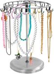BELLE VOUS Silver Metal Rotating Jewellery Holder Display Stand (23 Hooks) - H34.8 x W20.5cm / 13.70 x 8.07 Inches - Hanging Organiser Tower Rack - Storage for Necklaces & Bracelets, Rings & Earrings