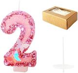 Birthday Candles Number 2,Pink Glitter Happy Birthday Cake Candles Handmade Sequin Numeral Candle