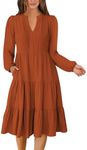 ANRABESS Long Sleeve Dress for Women V Neck 2025 Spring Fashion Casual Loose Fit Flowy Swing Tiered Vacation Dresses Brick Red X-Large