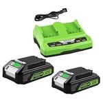 2Pack 24V Battery for Greenworks 24V Lithium Battery 3.5Ah 29842 29852 29322 BAG709 BAG710 20352 22232 2508302 for Greenworks 2X24V (48V) with 2Port 29862 G-24 24V Greenworks Battery Charger