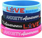 LF 4pcs Colorful Silicone Rubber Chain Medical Bracelet Anxiety Awareness Bracelet Set Health Alert Monitoring Systems Emergency Cuff Wristband for Men Women Adults,4 Packs(Anxiety Awareness)