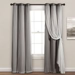 Lush Decor Sheer Grommet Curtains with Insulated Blackout Lining, Window Curtain Panels, Pair, 38" W x 84" L, Dark Gray - Curtain with Sheer Overlay, Elegant Blackout Curtains for Bedroom