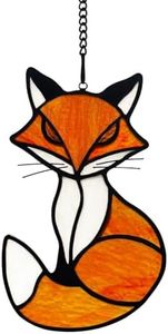 Lcensp Stained Glass Red Fox Window Hanging Suncatcher Ornament Sun Catcher Indoor Window Home Decoration, Fox Decor Themed Gifts for Friend, Family, Women