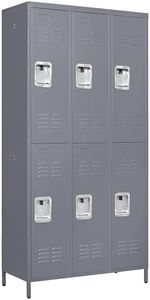 OPTYMIRA 72" Tall Employees Locker with Shelves and Hooks 6 Doors Steel Sports Locker for Office Home Bedroom School Gym Garage, Metal Staff Locker Locking Storage Lockers,Grey