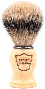 Parker’s 100% Silvertip Badger Bristle Shave Brush – Brush Stand Included (White Handle)