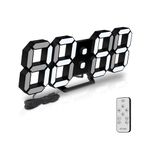 Deeyaple 3D LED Digital Wall Clock Modern Alarm Clock Adjust Brightness 12/24 Time Date Temperature Silent Snooze USB Night Light Remote Control Kitchen Bedroom Living Room Small 9.7 inch Cool Black