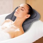 Bath Pillow 4D Ergonomic Bath Pillow Neck and Back Support Bath Cushion Air Mesh Technology Bath Headrest Pillow Bath Pillows with Strong Suction Cups Fits All Bathtub, Hot Tub and Home Spa (Grey)