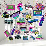 48 Pieces 90s Theme Party Decorations Kit 90s Retro Party Hanging Swirls Colorful 1990's Hip Hop Throwback Birthday Party Ceiling Streamers Ceiling Decor for 1990s Hip Hop Disco Rock and Roll Party