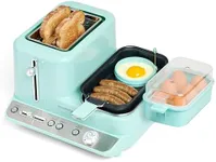 Nostalgia Classic Retro 3-in-1 Breakfast Station - Includes Egg and Veggie Steamer, Non-Stick Griddle, and Wide 2-Slot Toaster - Versatile Breakfast Maker Cooking Station with Toasting Control