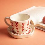 The White Space Living Handcrafted Cute Ceramic Mug for Coffee/Tea/Milk/Green Tea/Cold Coffee | Microwave and Dishwasher Safe | Perfect GFT to Family and Friends (Heart Cup and Saucer Set)