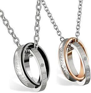 Flongo Coppia Collana Amante Lui & Lei, His Queen y Her King - Collana con Pendente Anello