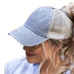 ProMindFun Womens Pony Hat High Ponytail Baseball Cap Girls Messy Bun Caps Camouflage Trucker Bad Hair Day Adjustable Dad Hat, 02-light Gray, 7