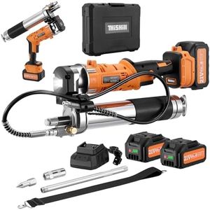 This Hill 12000PSI Cordless Grease Gun,10 oz/min Electric Grease Gun w/Two 4.0 Battery and Charger, 40” Hose, Dual Pistol & in-Line Grip, Works with Bulk & Cartridge Grease