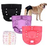 HezzLuv 3-Pack Reusable Dog Nappies, Washable Female Dog Period Pants, Super Absorbent Dog Diapers with Adjustable Buttons and 5 Disposable Diapers, Heat & Incontinence Solution, Multicolour, S/M/L