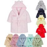 Baby Girl Boy Personalised Dressing Gown Bathrobe Hooded Bear Ear (Pink Bear Ear, 2-3 Years)