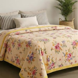 haus & kinder Cotton Dohar for Double Bed Queen Size | Lightweight Summer Blanket AC Dohar | 3 Layer Soft Reversible Cotton Quilt Blanket for Bed | Rose Kawai Brown | 100 x 89 Inches | 144 TC