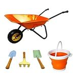 KOVOME Kid's Wheelbarrow Toy, Gardening Metal Small Wheel Barrow Wagon Set, Yard Tools Gift for Boys and Girls, Children Barrows…