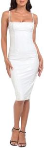 HDE Women's Latex Midi Bodycon Dress Vinyl Faux Leather Sexy Balconette Dresses, White, Medium