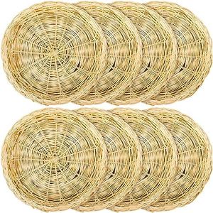 Fasmov 8 Pack Bamboo Paper Plate Holder, 10 inches Wicker Paper Plate Holder Bamboo Basket Plate, Hand Weave Brown Wicker Paper Plate Baskets for Home Picnic Daily Dinning Party Supplies