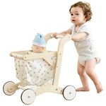 labebe Push Walker Stroller Baby Walker, Push Toy for Toddler, Pull Wagon for Kid, 2-in-1 Activity Push Walker for Infant/Child, sit to Stand Learning Walker, Wooden Play Wagon 4 Wheel, Doll push toy