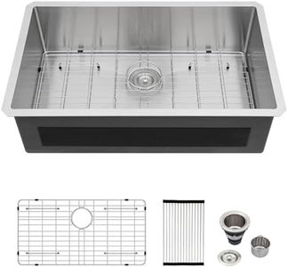 Logmey 30 Inch Undermount Kitchen Sink - 30x18 In Handmade Stainless Steel Undermount Kitchen Sink 16 Gauge Single Bowl 30x18x9 Inches Undermount Sinks