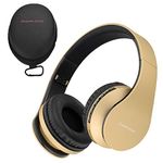 PowerLocus Wireless Bluetooth Over-Ear Stereo Foldable Headphones, Wired Headsets with Built-in Microphone for iPhone, Samsung, LG, iPad (Gold)