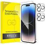 JETech Full Coverage Screen Protector for iPhone 14 Pro 6.1-Inch with Camera Lens Protector, Tempered Glass Film, HD Clear, 2-Pack Each