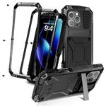 MIYIYQP Compatible for iPhone 16 Pro Max 5G Case with Stand Kickstand & Built-in Camera & Screen Protector, Aluminum Metal Gorilla Glass Shockproof Heavy Duty Sturdy Protector Cover Hard Case (Black)