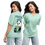 Bewakoof Women's The Panda Way Graphic Print Cotton T-Shirt- Oversized Fit, Round Neck, Half Sleeves 581312_Green_M