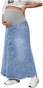 MakeMeChic Women's Maternity Denim Skirt High Waisted Raw A Line Pregnancy Maxi Jean Skirts Multicolor Large
