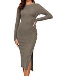 Famulily Women's Casual Dresses Ribbed Pullover Sweater Dress Relaxed Fit Shift Dress Irregular Lounge Dresses Coffee M