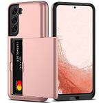 Nvollnoe for Samsung S22 Case with Card Holder 5G 6.1 inch Dual Layer Heavy Duty Protective for Galaxy S22 Case Hidden Card Slot Slim Wallet Case for Samsung S22 for Men&Women(Rose Gold)