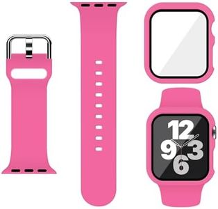 XFEN Sport Silicone M/L Size Band and Case with Screen Protector for Apple Watch Series 7 Series 8 Series 9 41mm - Hot Pink