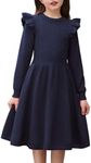 Arshiner Girls Navy Blue Dress Sweater Fall Winter Lantern Long Sleeve Pullover Midi Outfits Size 6