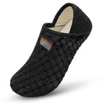 JIASUQI Slippers for Womens Mens Barefoot Lightweight House Slipper Socks with Rubber Sole Non Slip House Shoes for Home Office(12-13W,10.5-11M,Plush Black)