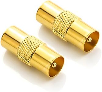 deleyCON 2x Connettore Adattatore per Antenna Coassiale (IEC) per Cavo TV Schermato Dorato Placcato