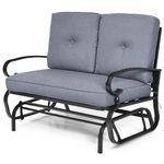 Tangkula Outdoor Swing Glider Chair, Patio Glider Bench for 2 Persons, Outdoor Rocking Loveseat with Steel Frame & Comfortable Cushions for Garden, Porch, Balcony, Poolside (Grey)