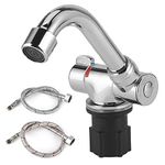 Buachois Caravan Water Tap,Folding Adjustable 360 Rotation RV Faucet Zinc Alloy Hot Cold Water Basin Tap for Motorhomes Large‑scale Vehicles with Kitchens(Installation Thread: 1/2in)