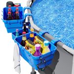 2024 New Poolside Storage Basket, 5.5 in Double Depth Pool Basket for Above Ground Pool Accessories with Pool Cup Holder & Adjustable Support Rod, Multifunctional Organizer for Most Pools