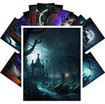 PIXILUV Vintage Postcards (24 pcs 4"x6" each) Abandoned Graveyard in Night Forest Vintage Halloween Postcards Thriller Book Illustrations Reprint