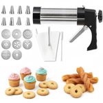 Churro Maker Machine & Cookie Press Kit, Includes 8 Dough Discs and 9 Nozzles for Icing Piping Set, Stainless Steel Jerky Gun with Cleaning Brush, Perfect for Home Kitchens and Gift Giving