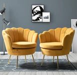Nature Wood Decor Tufted Barrel Chair (Set Of 2) Fabric Velvet Accent Chair For Living Room, Drawing Room, Bedroom & Office (Design D), Gold (YELLOW)