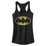 Fifth Sun Junior's Batman Logo Retro Caped Crusader Racerback Tank Top, Black, X-Large